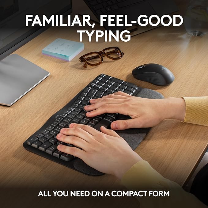 Logitech - Wave Keys MK670 Combo Ergonomic Wireless Keyboard and Mouse Bundle for Windows/Mac with Integrated Palm-Rest - Graphite (Renewed)