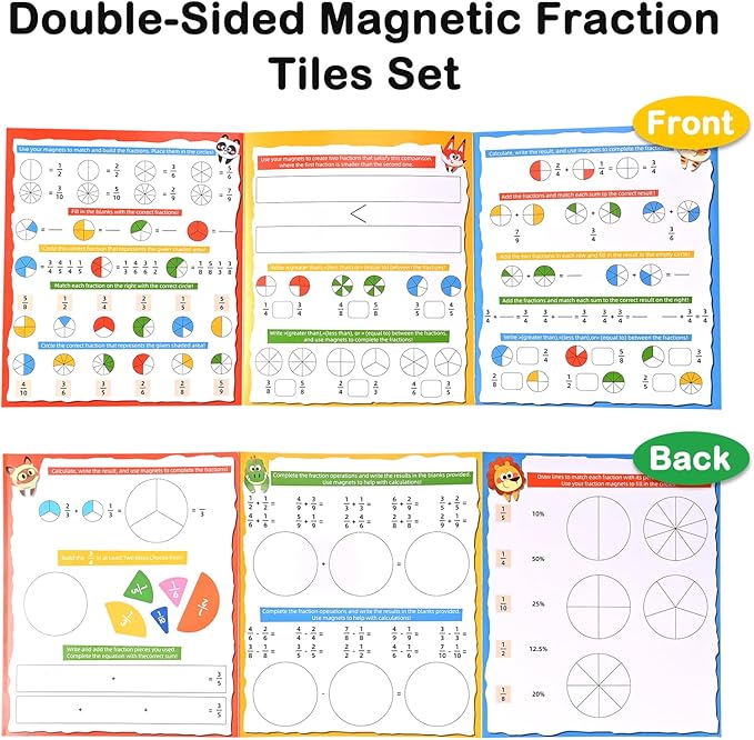 Magnetic Fraction Demonstration Book with Magnetic Fraction Tiles & Circles, Hands-On Fraction Manipulatives for Kids, Visual Math Learning Set for Classroom, Homeschool & Early Math Practice