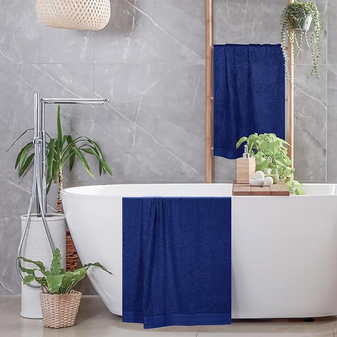 Cotton 2 Pack Oversized Bath Towel Set 28x55 inches, Large Bath Towels, Ultra Absorbant Compact Quickdry & Lightweight Towel, Ideal for Gym Travel Camp Pool - Navy Blue