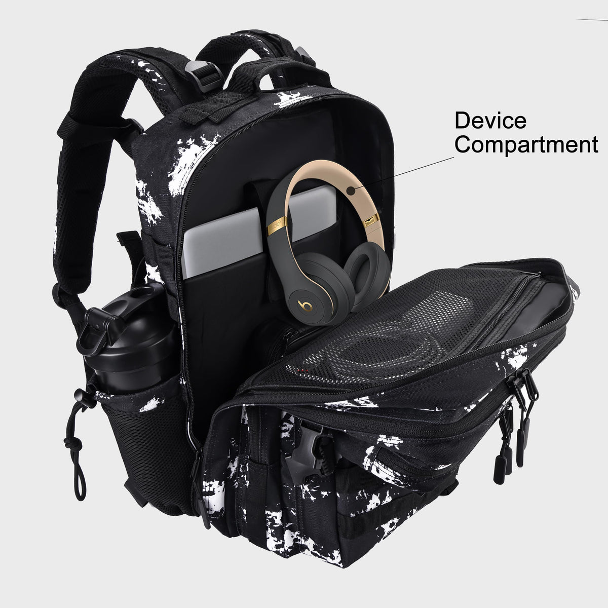 LHI Military Tactical Backpack for Men and Women 45L Army 3 Days Assault Pack Bag Large Rucksack with Shoe Compartment - Black Lightning