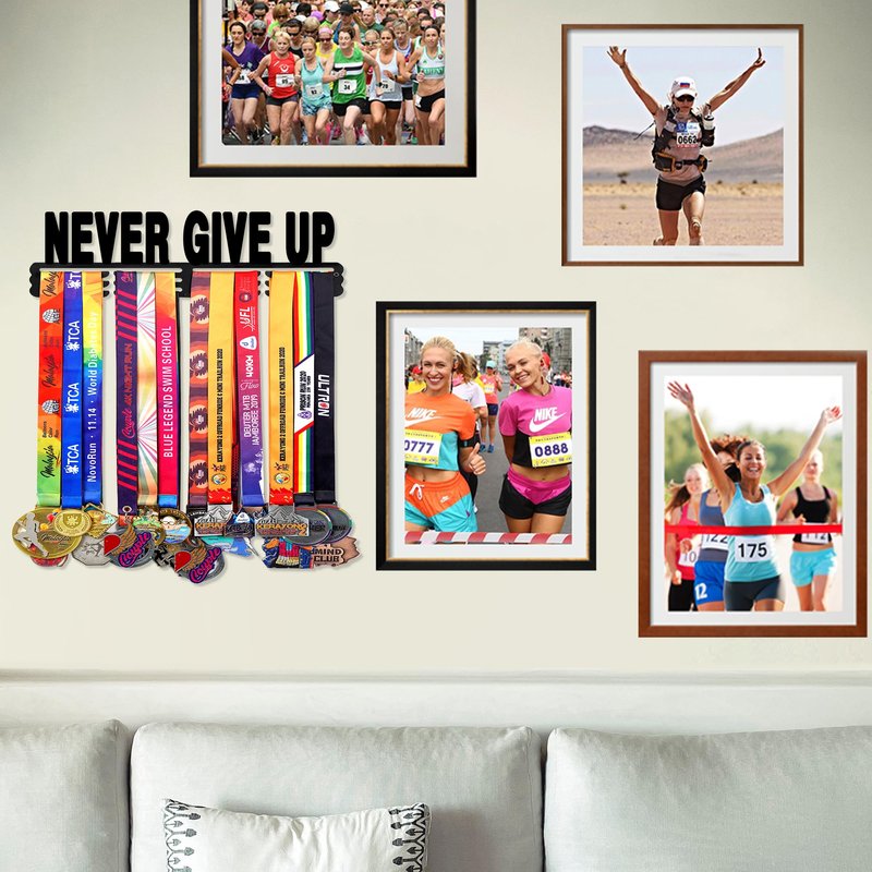 Goutoports Medal Holder Display Hanger Rack Frame for Sport Race Runner Sturdy Black Steel Metal Over 60 Medals Easy to Install-HOL30P