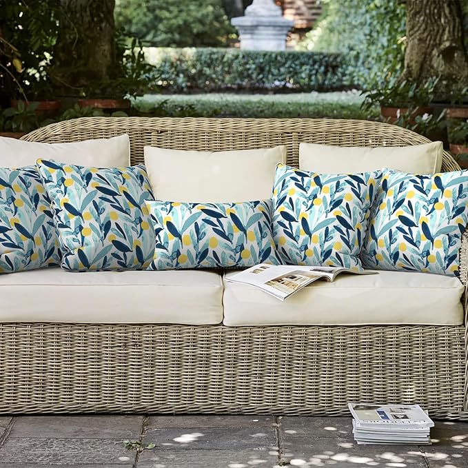 LVTXIII Set of 2 Patio Throw Pillows Waterproof 20"x20" Fade Resistant Outdoor Throw Pillows with Inserts, Fluffy Decorative Garden Toss Pillow Cushions for Home Patio Coach Sofa Use, Leaves Multi