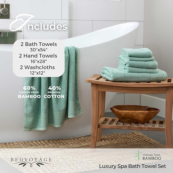 BedVoyage Luxury Bath Towels Set of 6 - Ultra Soft Plush Bathroom Towel Set - Highly Absorbent Viscose from Bamboo Bath Towels Ultra Soft - Spa Towel for Body - Seaglass