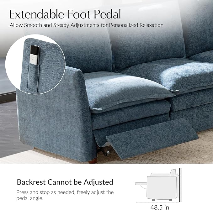HULALA HOME 128'' Power Recliner Sofa with Storage Ottoman, Oversized Modular Sectional Sofa L Shaped Couch with Double-Layered Cushions, 8 Seater Cloud Couch for Living Room, Blue