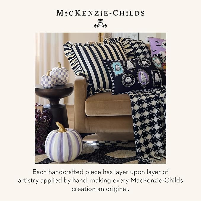 MACKENZIE-CHILDS Mini Decorative Pumpkin for Fall Decor, Autumn Decorations for Home, Violet Check