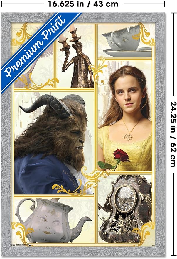 Trends International Disney Beauty And The Beast - Group Wall Poster, 22.4L x 14.7W, Gray Framed Version