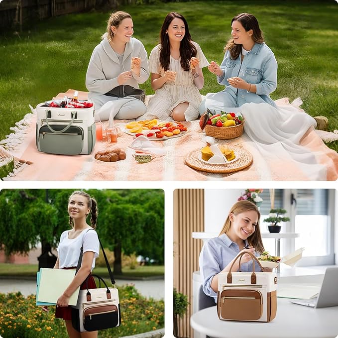 LOVEVOOK Insulated Lunch Bag Women,Wide Opening Adult Lunch Box Women,Leakproof Cooler Bag for Work Picnic Beach Family College,Lunch Teacher Tote Bag with Adjustable Shoulder Strap and Cup Holder