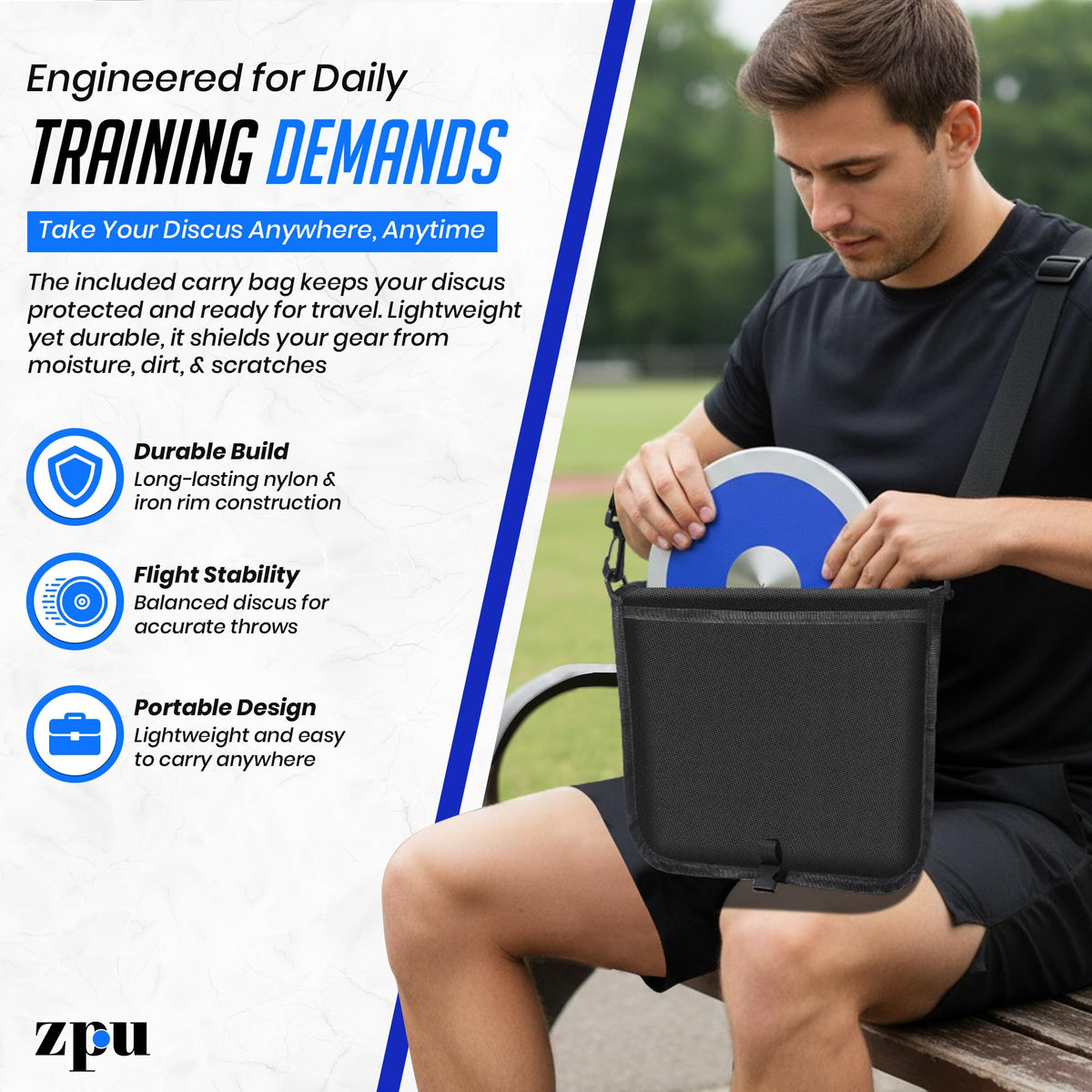ZPU 1kg Nylon Discus with Black Carry Bag, Sports Practice & Competition Discus for Track and Field, Outdoor Practice Throwing Discuses for Men Women, Blue