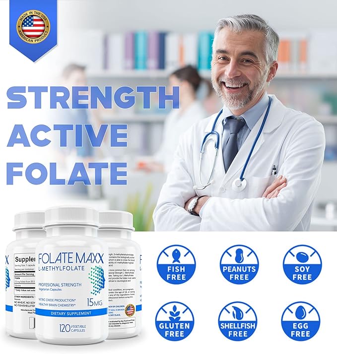 L-Methylfolate 15mg - 120 Capsules - Professional Strength Active Methyl Folate - 5-MTHF Supplement for Men & Women - Non GMO, Gluten Free, No Fillers