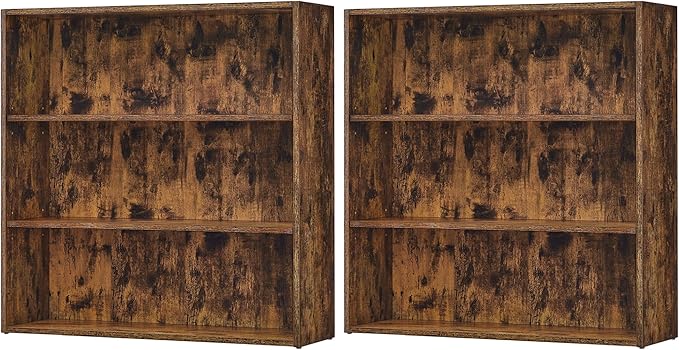 VASAGLE Set of 2 Bookshelves, 31.5 Inches Wide, 3-Tier Open Bookcases with Adjustable Storage Shelves, Floor Standing Units, Rustic Brown ULBC173X01-2
