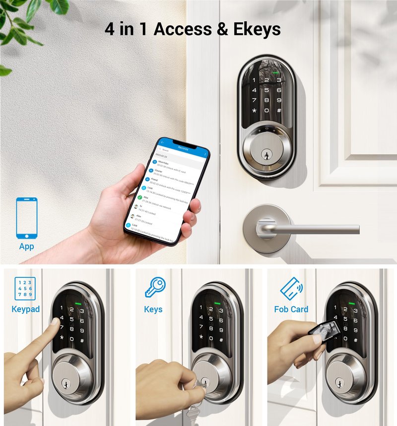 Veise RZ06 Smart Lock for Front Door with App Control, Keyless Entry, Electronic Digital Deadbolt with Touchscreen Keypad Set, Smart Deadbolt, Auto Lock, Easy Installation, Satin Nickel
