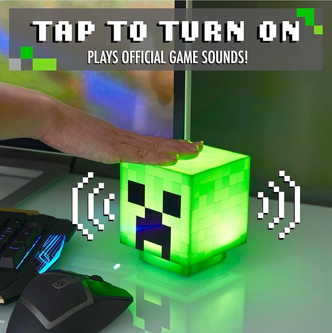 Paladone Minecraft Creeper Desk Light with Official Creeper Sounds, Handheld Night Light for Kids Room or Gamer Décor - Licensed Minecraft Gifts