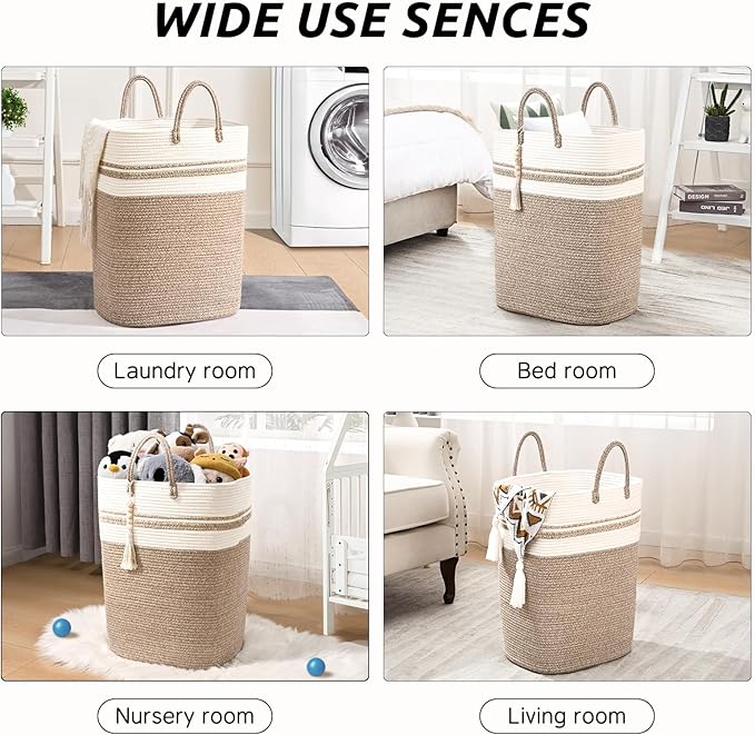 Woven Laundry Basket for Clothes, 65L Large Rectangle Laundry Hampers, Nursery Storage Basket for Toys, Tall Dirty Clothes Hamper for Bedroom Aesthetic, Bathroom, Laundry Room