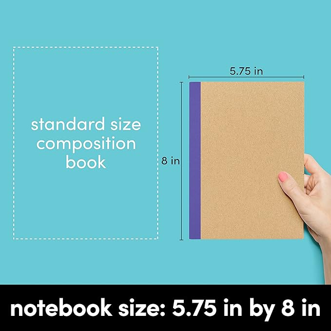 PAPERAGE 6-Pack Composition Notebook Journals, 120 Pages, Kraft Cover with Rainbow Spines, College Ruled Lined Paper, Small Size (8 in x 5.75 in) – for Home, Office or School Supplies