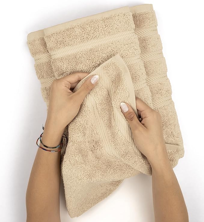 American Soft Linen Premium 3 Piece Towel Set, 1 Bath Towel 1 Hand Towel 1 Washcloth, 600 GSM 100% Cotton Turkish Towels for Bathroom, Beige Towel Set