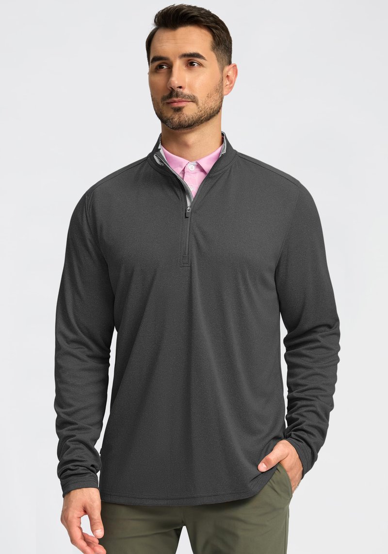Obla Golf Quarter Zip Pullover for Men Mock Neck Sweatshirt Lightweight Sun Protection Men's Long Sleeve Golf Shirt (Charcoal Black Melange_L)