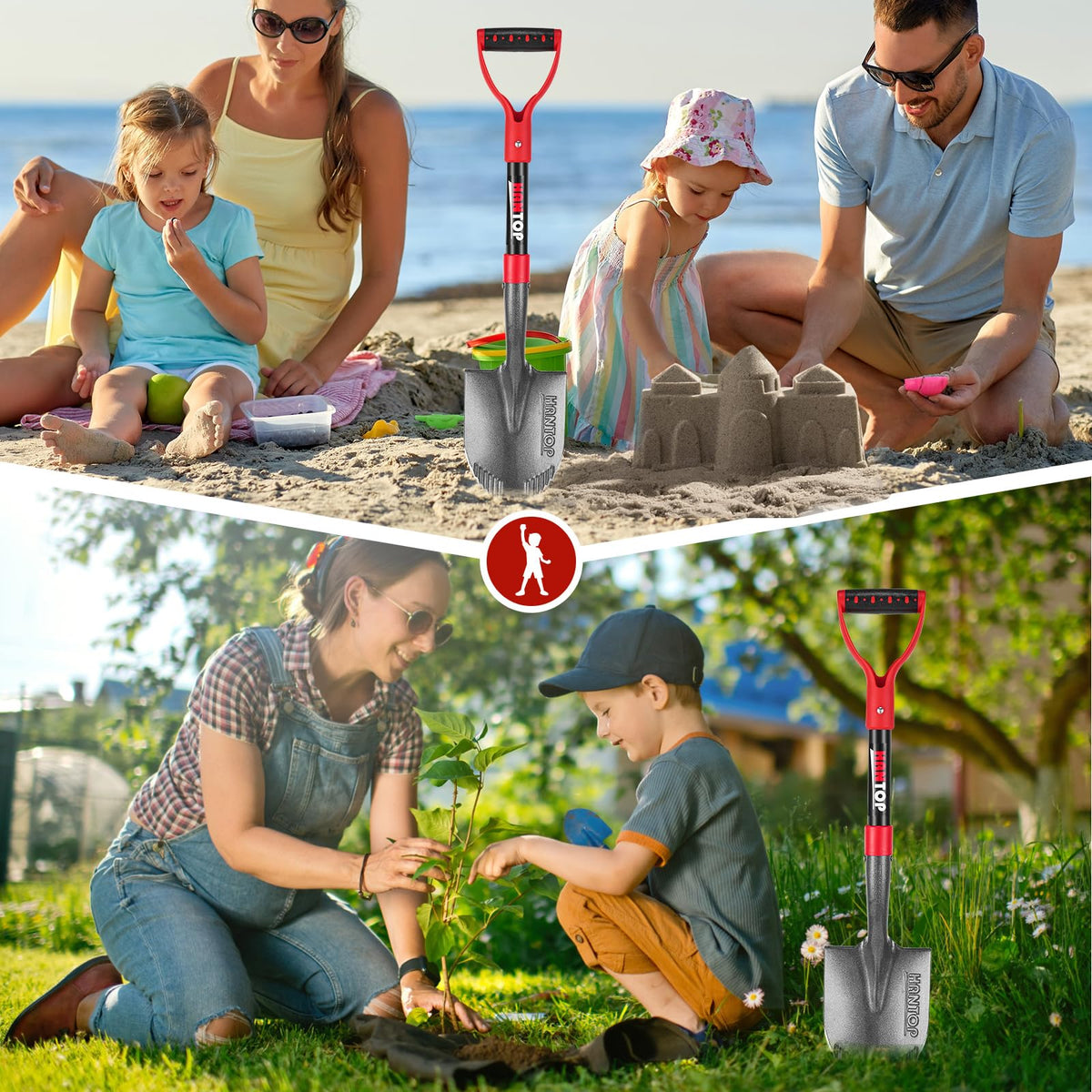 HANTOP Small Round Garden Shovel 28 inches for Digging and Gardening