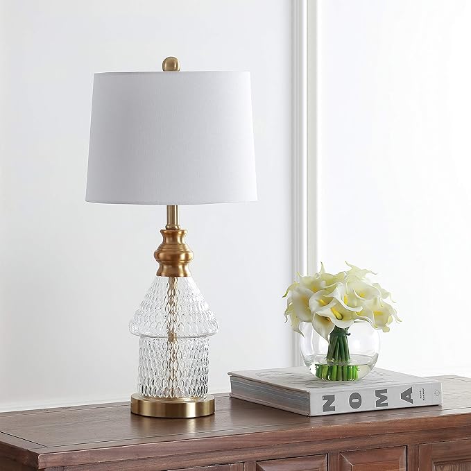 Safavieh Lighting Collection Camden Clear/ Brass Gold 25-inch Bedroom Living Room Home Office Desk Nightstand Table Lamp (LED Bulb Included)