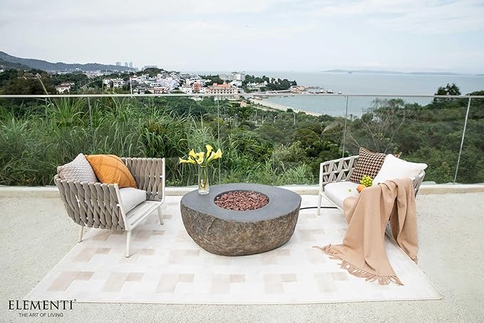 Elementi+ | Colorado Gas Fire Pit Cast Concrete 56" Rectangular Fire Table, Outdoor Fire Pit Electronic Ignition | Canvas Cover, Fire Glass and Burner Lid Included | Sunlight Yellow | Propane Gas