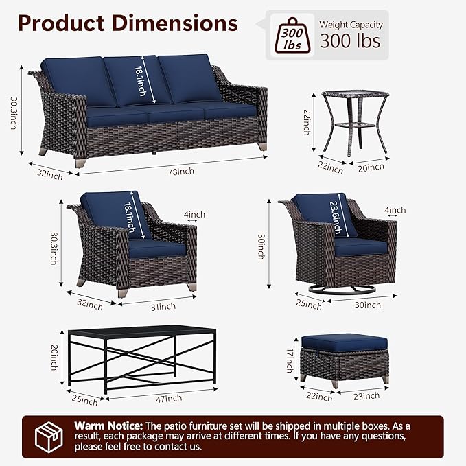 4 Pieces Wicker Patio Furniture, Luxury Outdoor Furniture with 2 Pieces Patio Rattan Chair, 2 Patio Ottoman, Wide Armrest, Thickened Cushions, Ideal for Deck, Porch Use