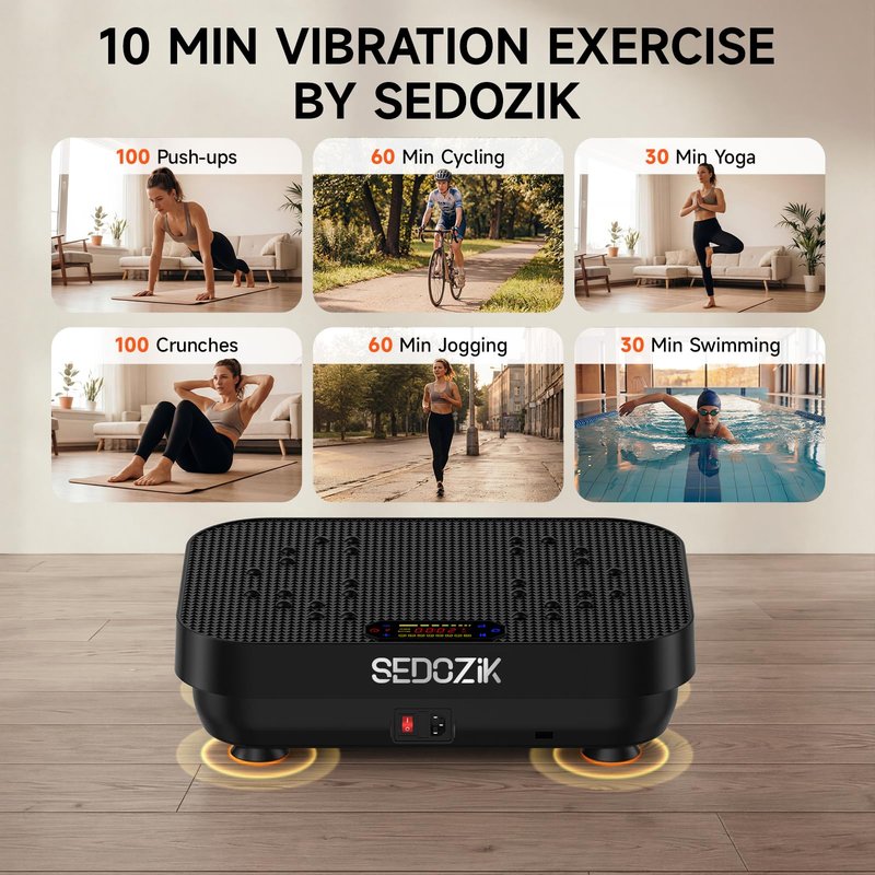 SEDOZIK Vibration Plate Exercise Machine, Vibration Plate for Lymphatic Drainage Weight Loss, 450 Lbs Capacity Full Body Vibrating Platform Workout Equipment with Bluetooth for Home Women Men, Black