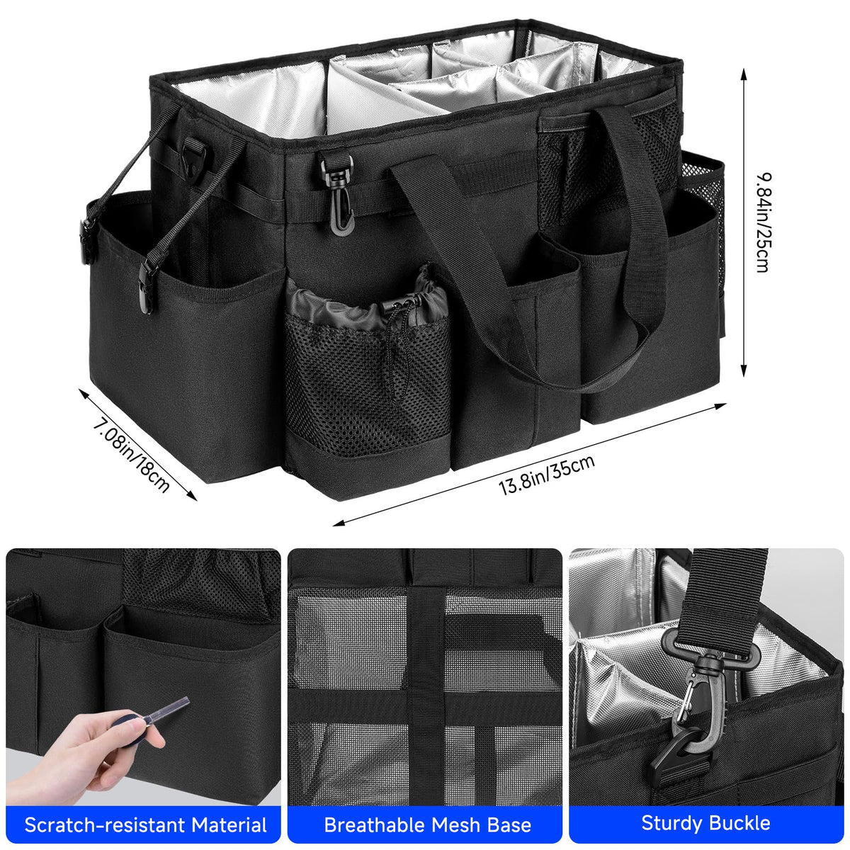 Cleaning Caddy Bag, Cleaning Supplies Organizer for Housekeepers, Housekeeping Caddy with Handle and Detachable Padded Cushion, Black