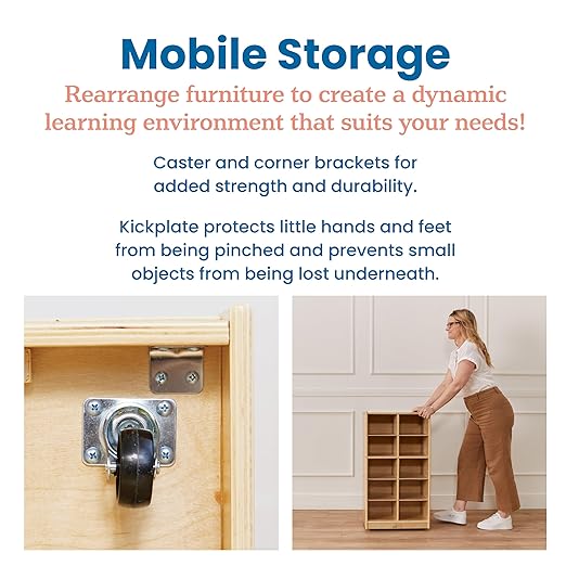 ECR4Kids 10 Cubby Mobile Tray Storage Cabinet, 5x2, Classroom Furniture, Natural