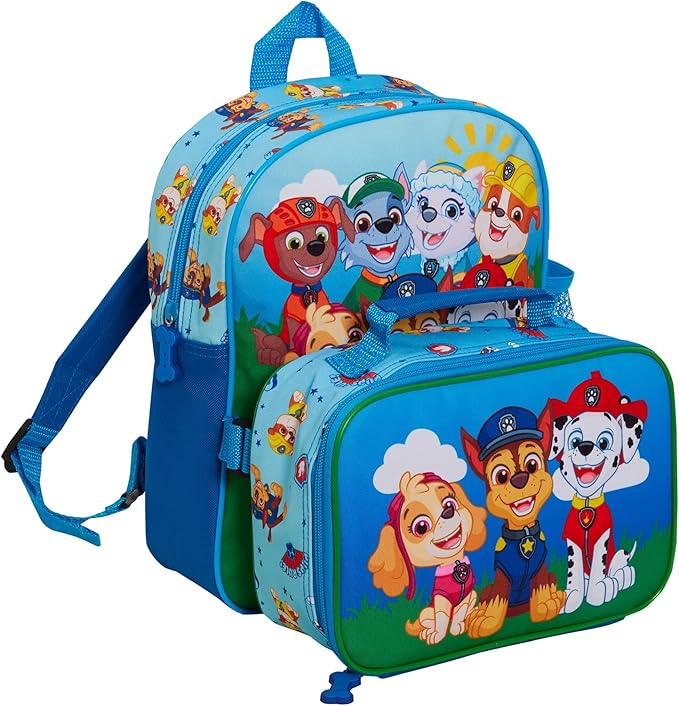 Paw Patrol Backpack with Lunch Bag for Kids School Bag Boys Girls Nursery Rucksack Matching Insulated Bag Set, Blue, One Size, Casual