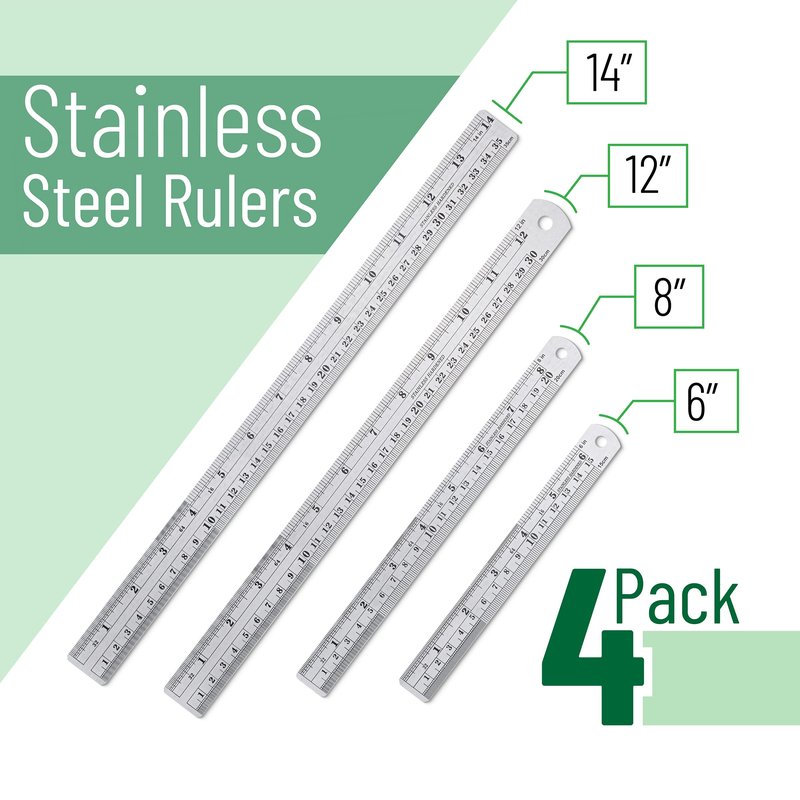 Mr. Pen- Metal Straight Edge Ruler, 4 pcs, 6", 8", 12", 14"