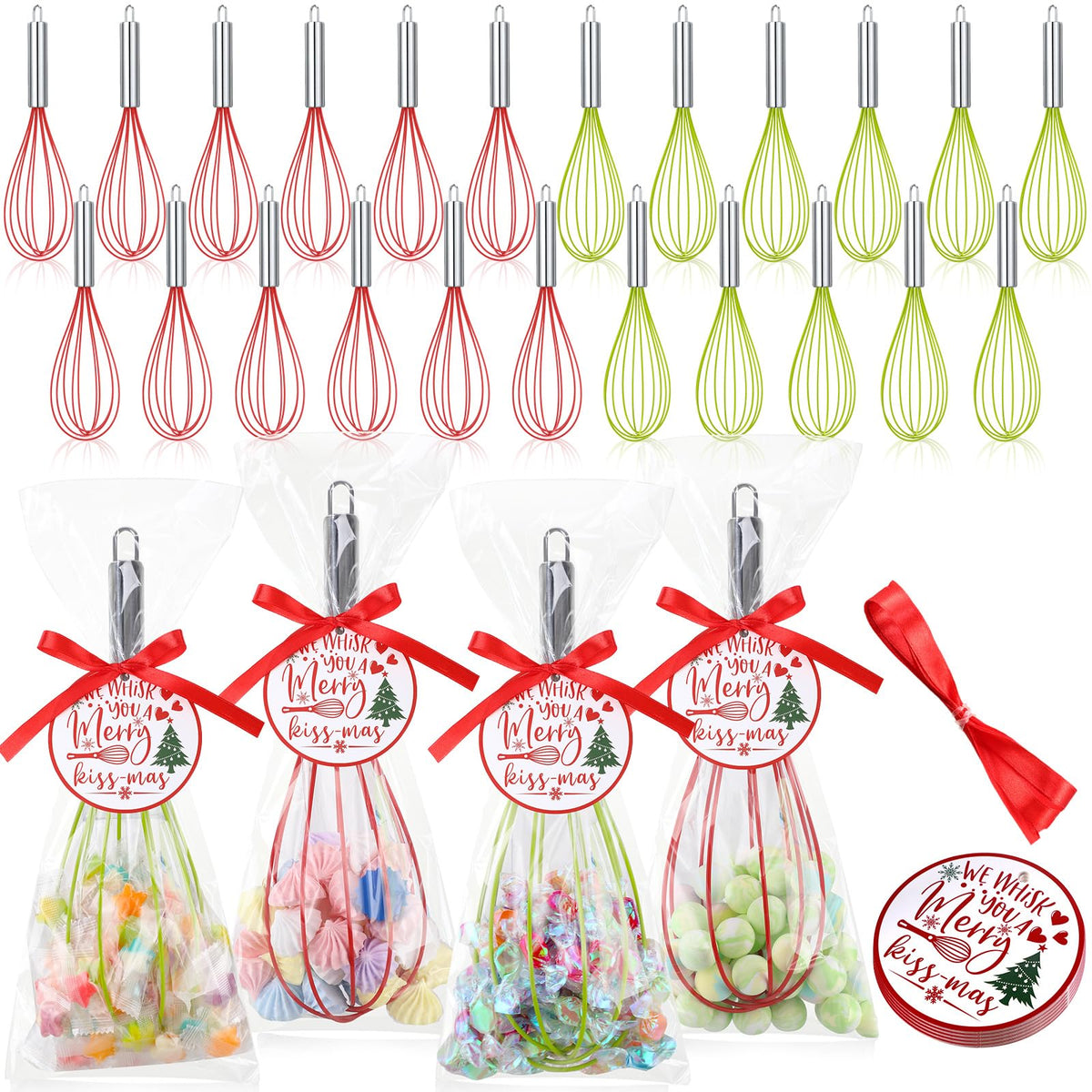 Foldtier 24 Sets 10 Inch Silicone Whisks Christmas Cooking Gifts Bulk