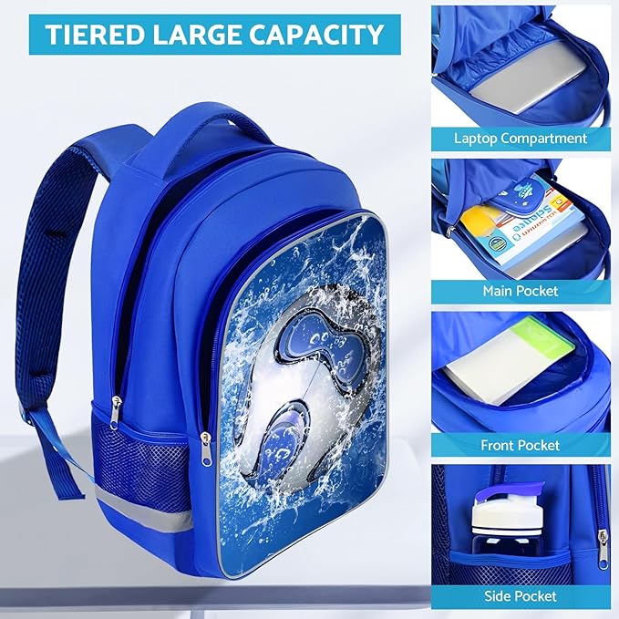 School Backpack for Boys - Soccer Boys Backpack for Kids Children Teens Elementary Middle School - Students Bag for Ages 6-18,17″Bookbag Multifunctional Large Capacity