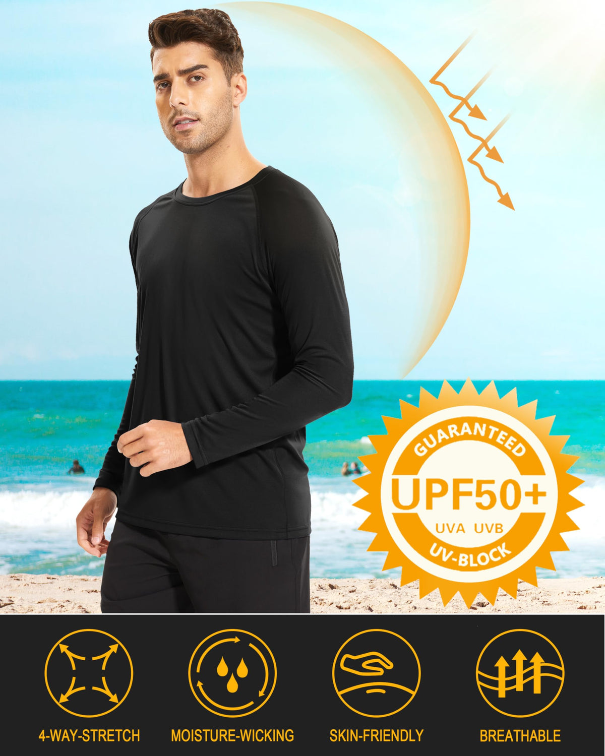 MAGCOMSEN Performance T Shirt Long Sleeve Men Camping Shirt Quick Dry Rashguard for Men Thermal Shirts for Mens Athletic Shirts Black