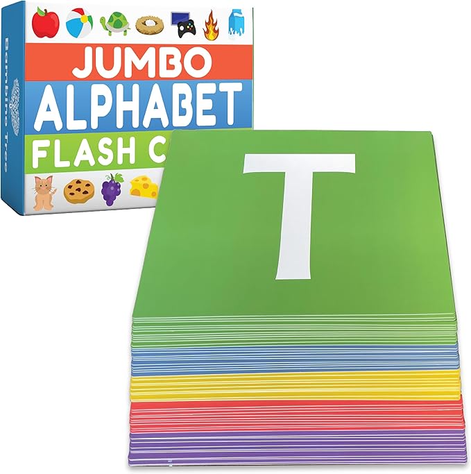 THE BAMBINO TREE Jumbo Alphabet Flash Cards - 11" x 8" Big Thick ABC Flash Cards for Kids Ages 3-6 - XL Size Great for Kindergarten Classrooms