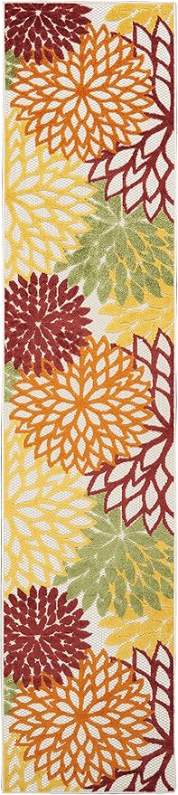Nourison Aloha Indoor/Outdoor Red Multi Colored 2'3" x 12' Area Rug, Tropical, Botanical, Easy Cleaning, Non Shedding, Bed Room, Living Room, Dining Room, Deck, Backyard, Patio (2x12)