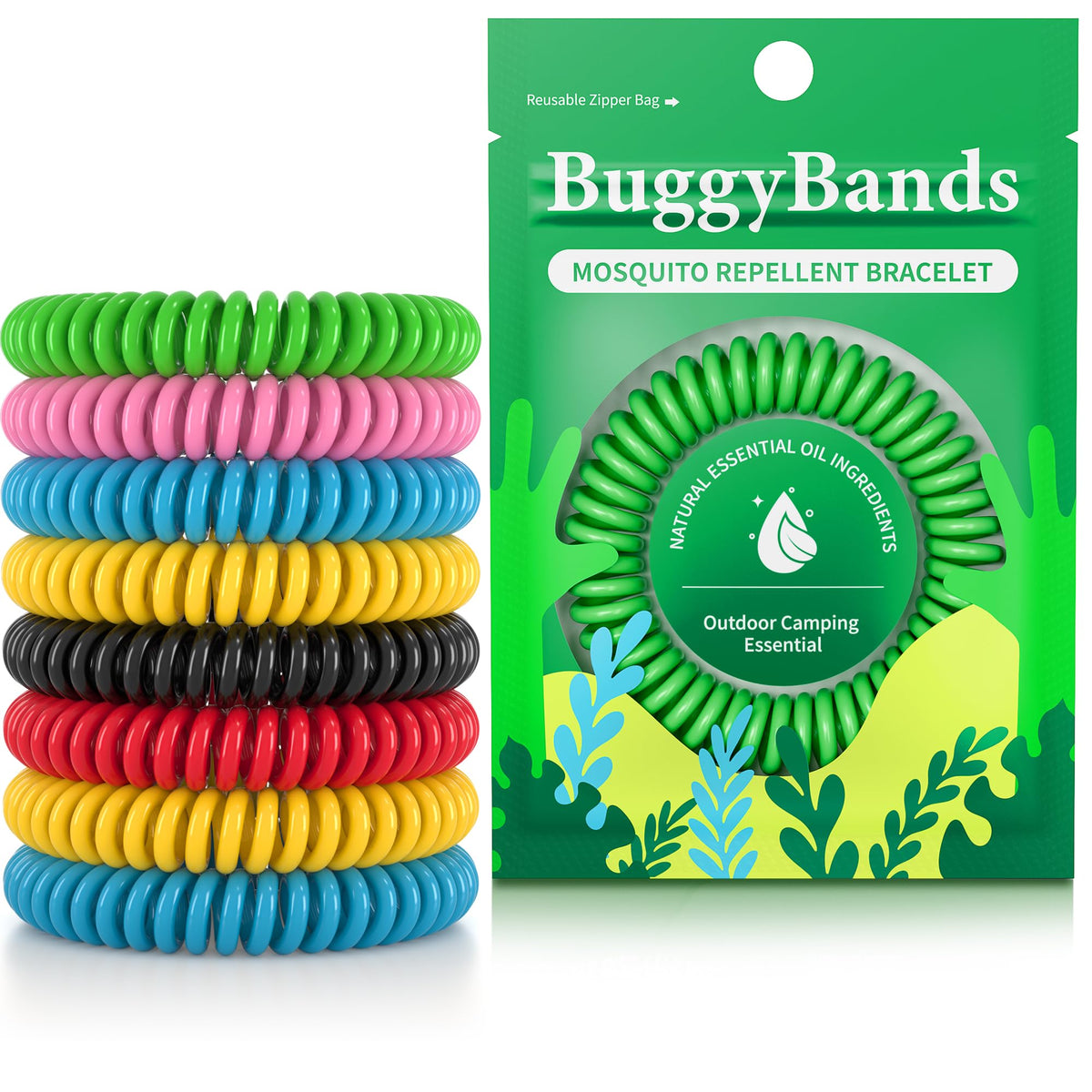 BuggyBands 12 Pack Mosquito Repellent Bracelets for Adults & Kids, Individually Wrapped, DEET Free, Natural and Waterproof Band