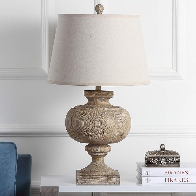 SAFAVIEH Lighting Collection Prescott Rustic Farmhouse Wood Finish 31-inch Bedroom Living Room Home Office Desk Nightstand Table Lamp (LED Bulb Included)