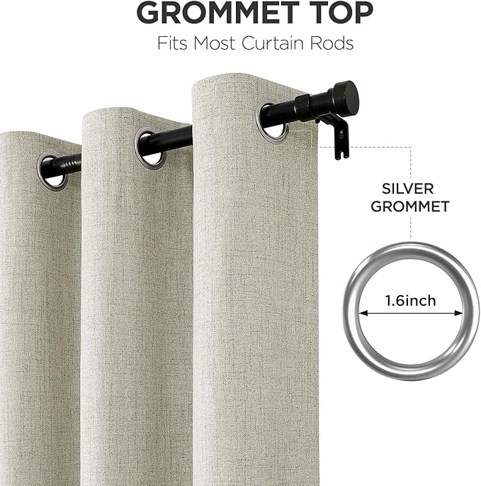 Joydeco Blackout Curtains 84 Inches Long, Light Beige Curtains 84 Inch Length 2 Panels Set for Bedroom Living Room, Thermal Insulated Linen Blackout Curtains with Grommets(52x84 inch, Light Beige)
