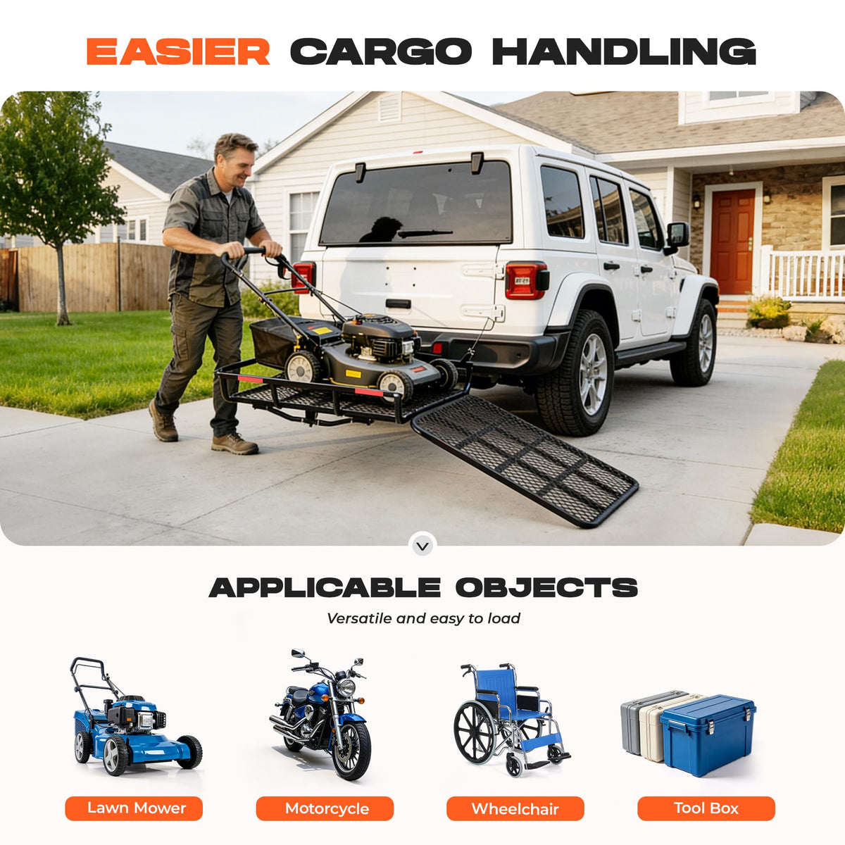 ALMULOO Hitch Mount Carrier with Folding Ramp for Wheelchairs and Lawn