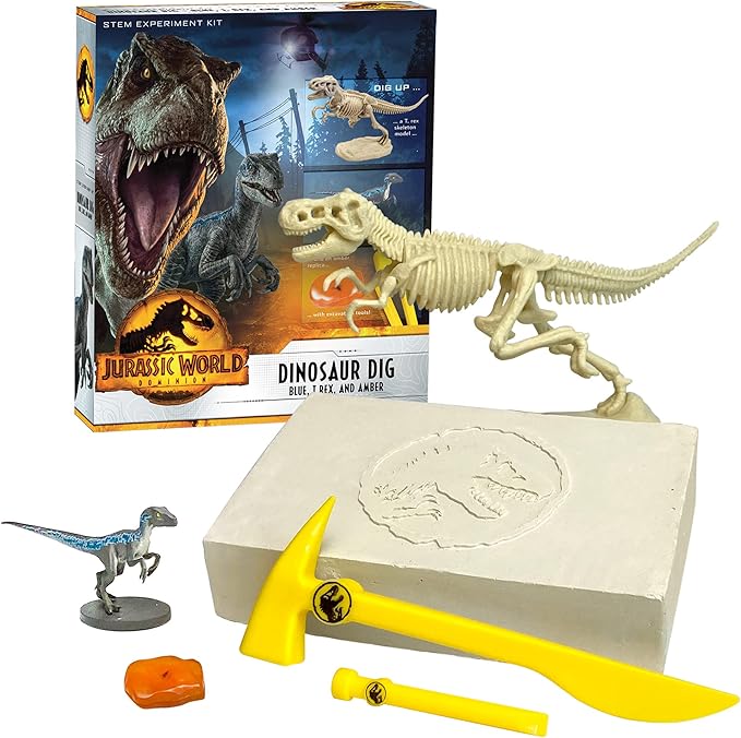 Jurassic World Dominion Dinosaur Dig – Blue, T. Rex & Amber | STEM Excavation Kit from Thames & Kosmos | Dig Out Prehistoric Treasures with Custom Jurassic World Tools | Safe, Dust-Free Activity