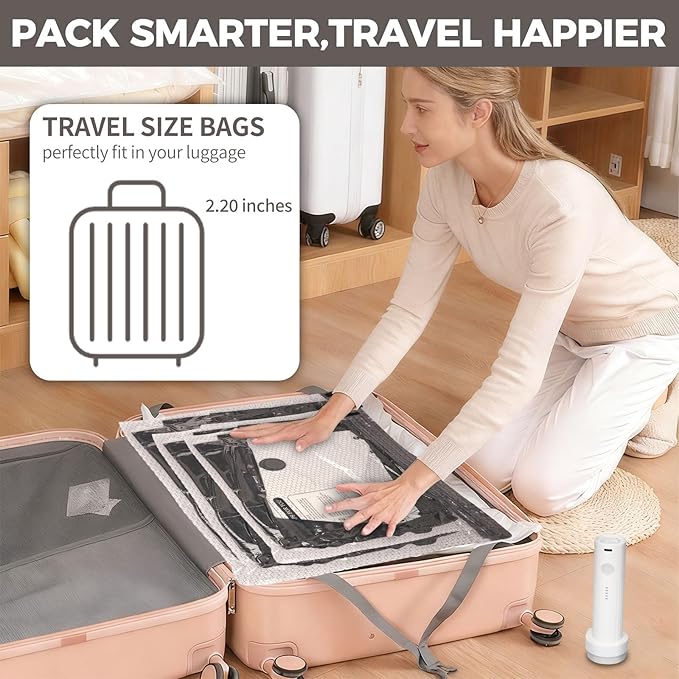 FIRRAX 18 Pack Vacuum Storage Bags with Rechargeable Electric Air Pump (6J+3L+6M+3S), Space Saver Vacuum Sealer Bags for Clothing, Blankets, Bedding, Comforters and Pillows