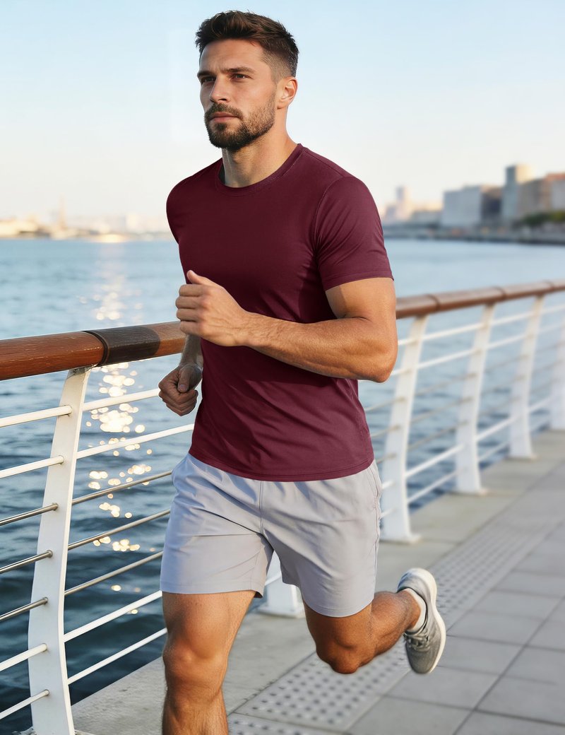 MAGCOMSEN Short Sleeve T Shirt Men UV Protection Moisture Wicking T Shirts Quick Dry Active Shirts Crew Neck Wine