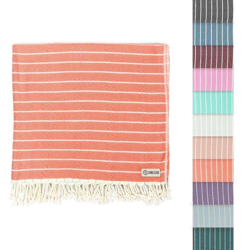 Sand Cloud Turkish Beach Towel - Sand Resistant - 100% Certified Organic Turkish Towel - Quick Dry Towel for Beach, Picnic, Blanket or Bath Towel - As Seen on Shark Tank - Gocek (Coral)