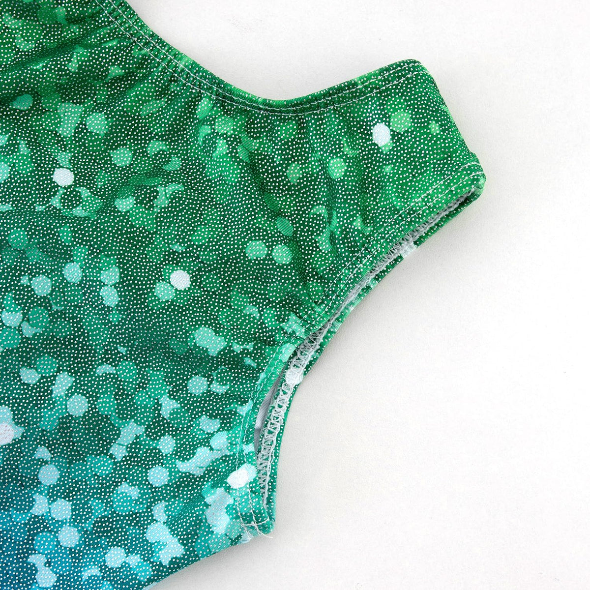 HOZIY Gymnastics Leotard with Shorts Sparkly Tumbling Outfits Biketard Teen Kids 9-10 Years Sleeveless Unitard Clothes Sparkle Blue Green Glitter