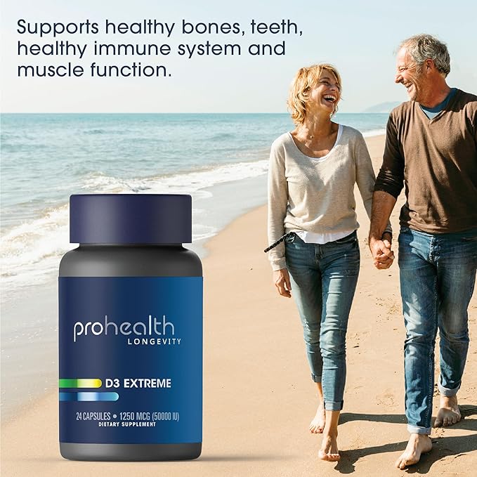 ProHealth 2-Pack Vitamin D3 Extreme (50,000 IU, 24 Capsules Each) Helps Boost and Support Healthy Bones and The Immune System | Gluten Free | Soy Free