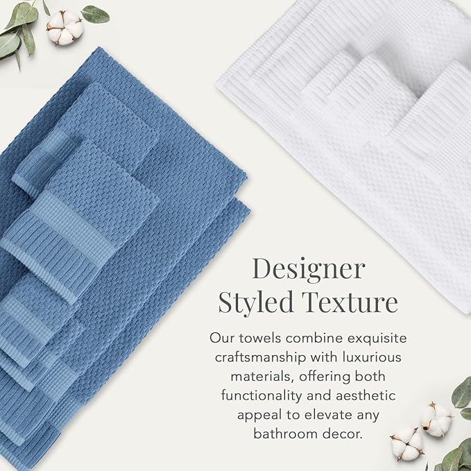 NY Loft 100% Cotton 4 Pack Bath Towels, 30" x 52", Soft & Absorbent, Quick Dry, Textured - Trinity Collection, Bright White