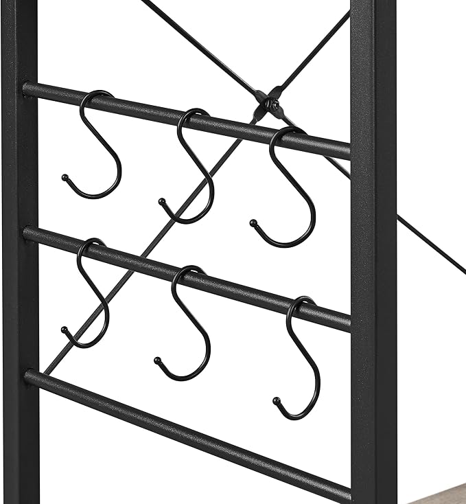 Yaheetech Kitchen Bakers Rack with Wire Basket, Coffee Bar Table Station Microwave Oven Stand Kitchen Utility Storage Shelf with 6 S-Shaped Side Hooks, Metal Frame, 15''D x 35.5''W x 33''H, Gray