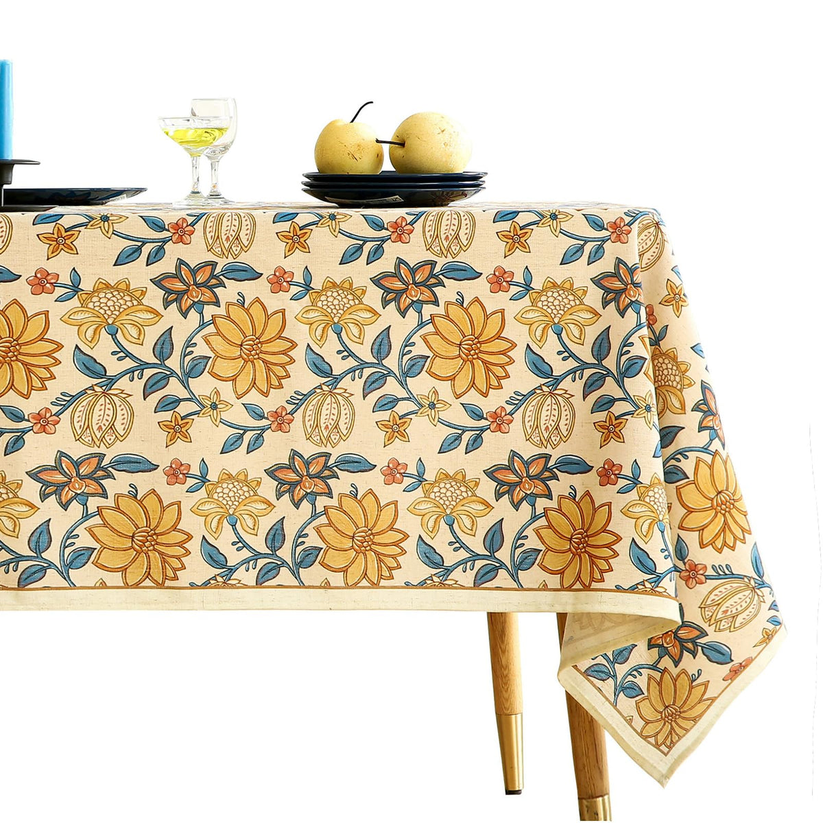 ISAENNE Designer Linen Square Large Tablecloth,67"x67"-Serenity G
