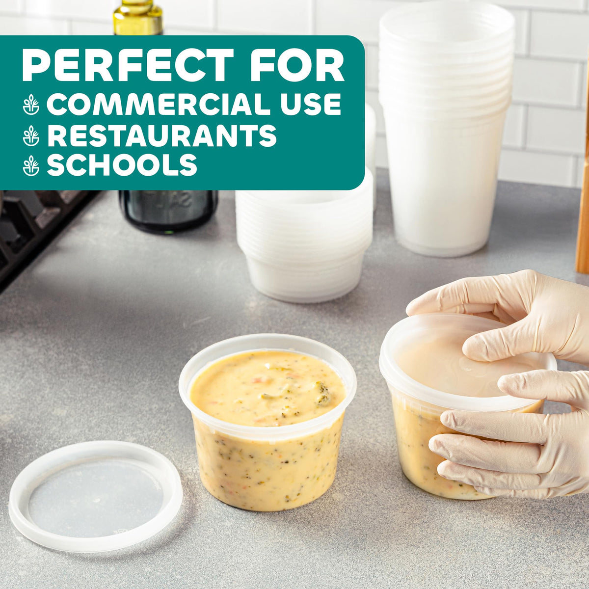 JoyServe 16 oz Deli Containers with Lids – 180 Sets (180 Containers + 180 Lids) – Leakproof, Stackable, Microwave & Freezer Safe – Bulk Food Storage for Restaurant, Deli, Catering, Soup & Meal Prep