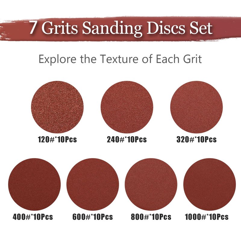 Szarint 5 Inch Sanding Discs Hook and Loop, 70 PCS 8 Hole Sandpaper Include 120, 240, 320, 400, 600, 800, 1000 Grit for Random Orbital Sander