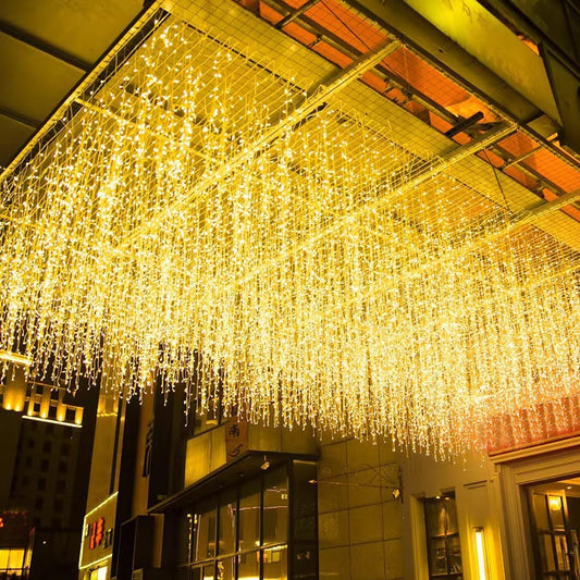 FATONESA LED Icicle Christmas Lights, 16.4FT 216 LEDs Fairy Extendable Curtain 8 Modes Dangling Twinkle Novelty Hanging String Lights for Ceiling Garden Party Decorations, Warm White 5M
